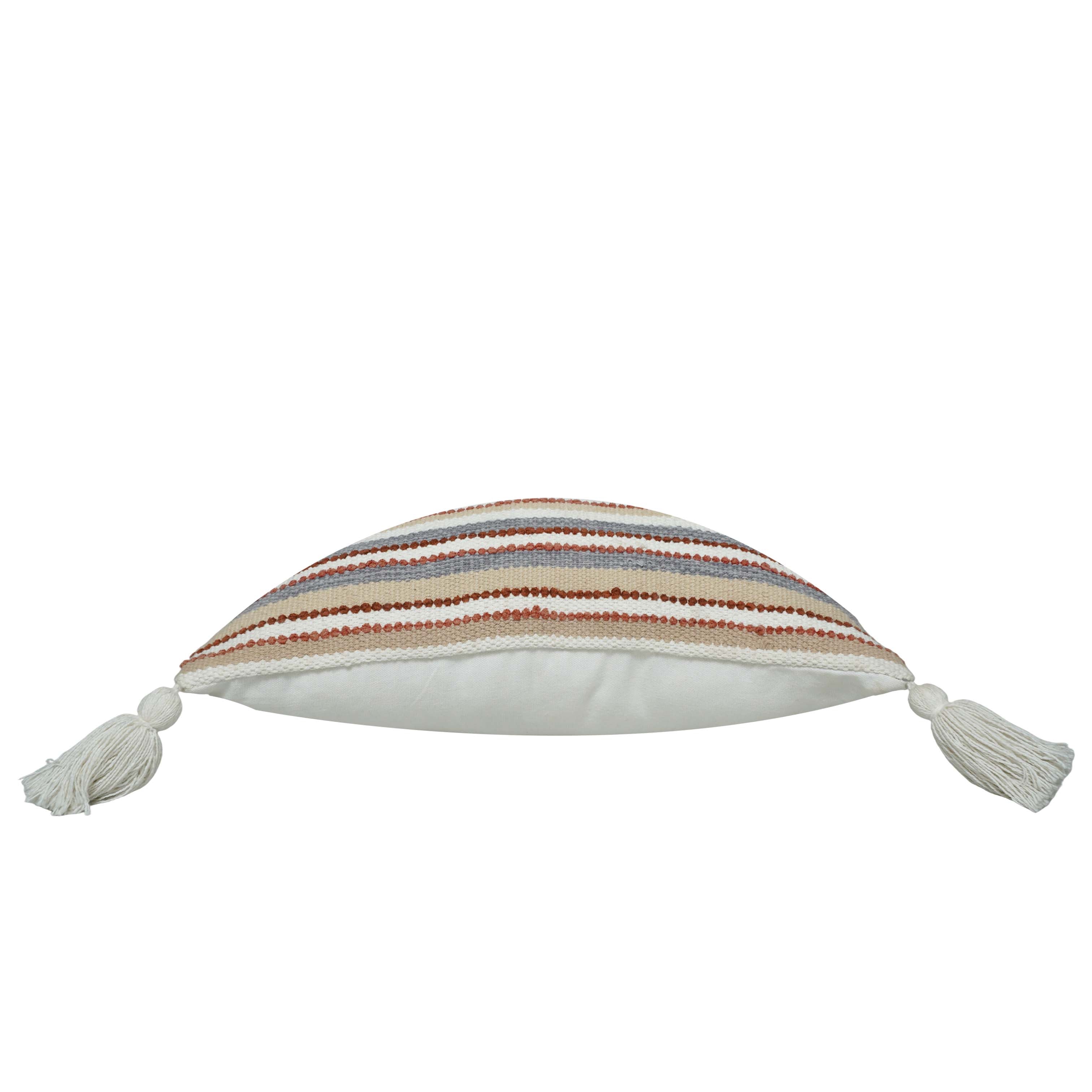 Handwoven Striped Cotton Cushion Cover with Tassels | 45x45 cm | Boho Decorative Throw Pillow Cover | Hidden Zip | Sofa & Living Room Décor