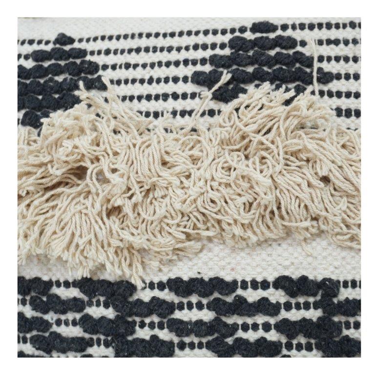 Handcrafted Textured Cotton Cushion Cover with Tufted Geometric Pattern | Black & Natural | 45x45 cm