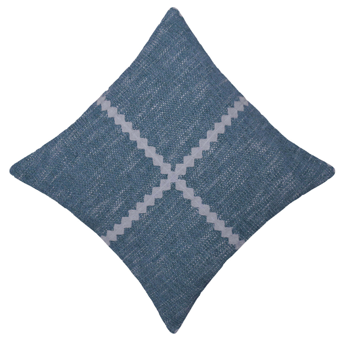 Handwoven Cotton Cushion Cover 45x45 cm | Blue Textured Geometric Woven Cushion Cover | Decorative Throw Pillow Cover with Hidden Zipper