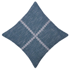 Handwoven Cotton Cushion Cover 45x45 cm | Blue Textured Geometric Woven Cushion Cover | Decorative Throw Pillow Cover with Hidden Zipper