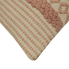 Handwoven Cotton Cushion Cover 45x45 cm | Boho Woven Tufted Fringe Cushion Cover | Decorative Throw Pillow Cover for Sofa, Bed & Living Room | Blush Pink & Natural