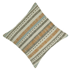 Handwoven Cotton Cushion Cover 45x45 cm – Geometric Striped Design in Ivory, Rust & Blue