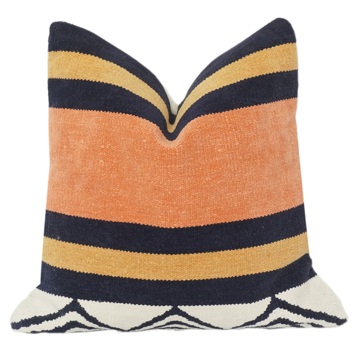 Textured Cotton Cushion Cover – Modern Striped Design in Rust, Mustard & Black | 18x18 Inch Decorative Pillow Cover - Bulk manufacturer & supplier from Panipat, India