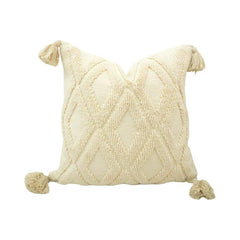 Ivory Tufted Cotton Cushion Cover with Tassels | Geometric Textured Design | 45x45 cm