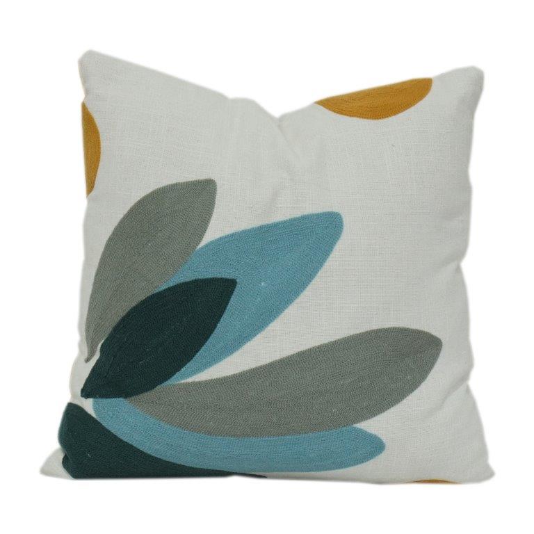 Embroidered Abstract Floral Cotton Cushion Cover 45x45 cm | Modern Decorative Throw Pillow Cover with Hidden Zip