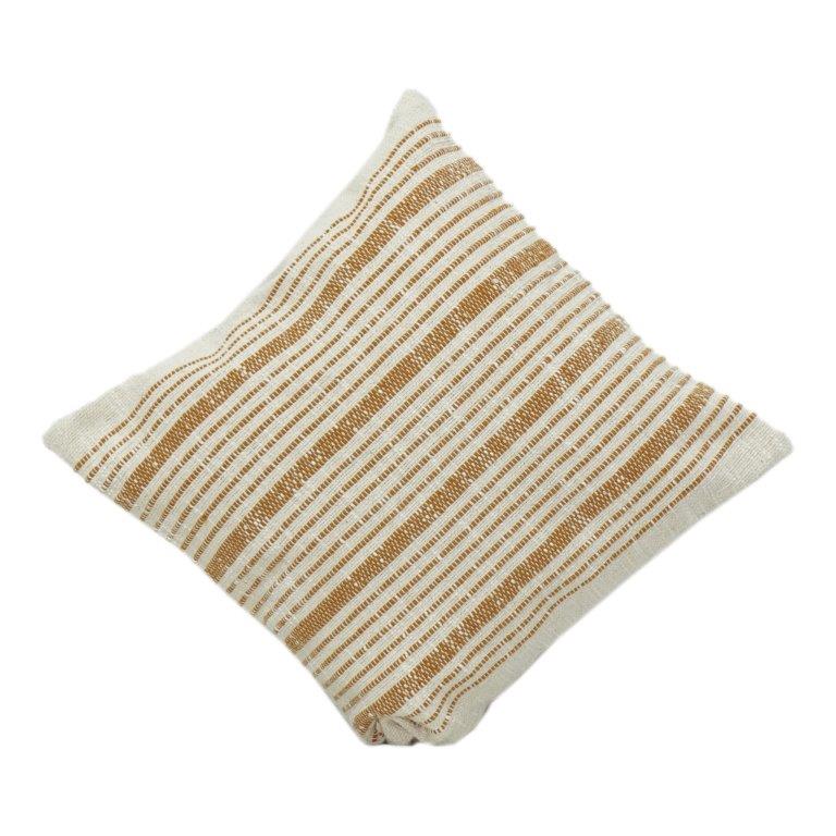 Handwoven Cotton Striped Cushion Cover – Beige & Mustard | 45x45 cm | Textured Woven Design - Bulk manufacturer & supplier from Panipat, India