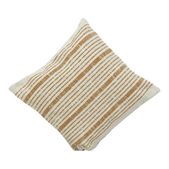 Handwoven Cotton Striped Cushion Cover – Beige & Mustard | 45x45 cm | Textured Woven Design
