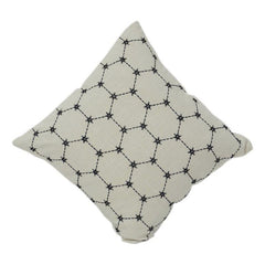 Geometric Embroidered Cotton Cushion Cover | Minimalist Black & Ivory Throw Pillow Cover | 18x18 Inch Modern Home Décor