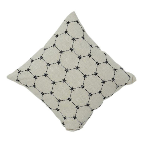 Geometrischer bestickter Baumwoll-Kissenbezug | Minimalistischer Kissenbezug in Schwarz & Elfenbein | 45x45 cm moderne Heimdekoration