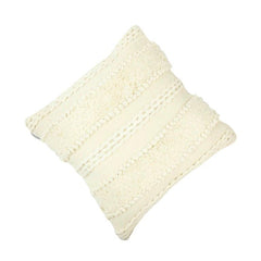 Handmade Boho Cotton Cushion Cover 45x45 cm | Textured Tufted & Braided Ivory Throw Pillow Cover