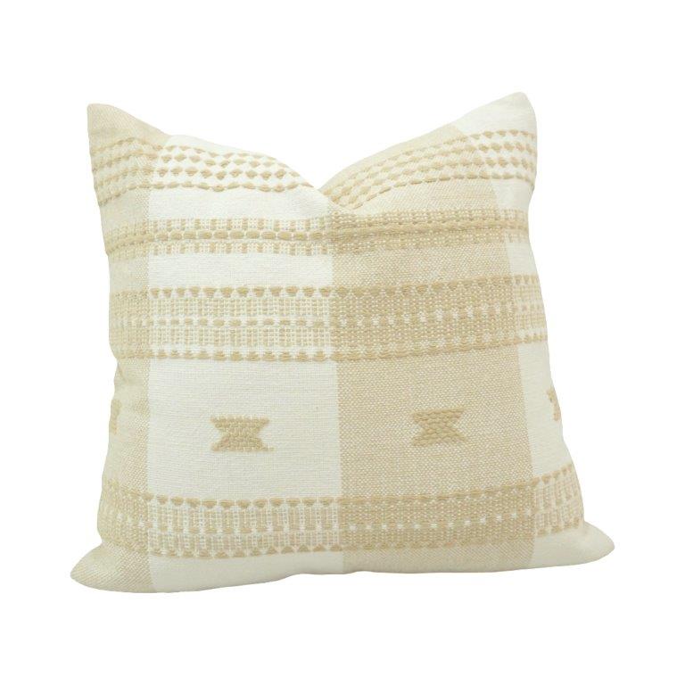 Handwoven Geometric Cotton Cushion Cover – Beige & Ivory Textured Handmade Pillow Cover 45x45 cm - Bulk manufacturer & supplier from Panipat, India