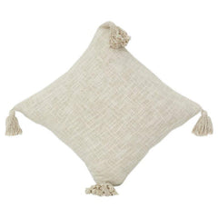 Handwoven Cotton Cushion Cover with Tassels | Minimal Textured Boho Throw Pillow Cover | Neutral Beige 18x18 Inch