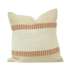 Textured Handwoven Cotton Cushion Cover with Terracotta Stripes | 45x45 cm | Boho Modern Decorative Pillow Cover
