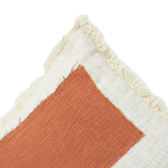 Rust & Ivory Textured Cotton Patchwork Cushion Cover | Frayed Edge Rustic Throw Pillow | 18x18 Inch