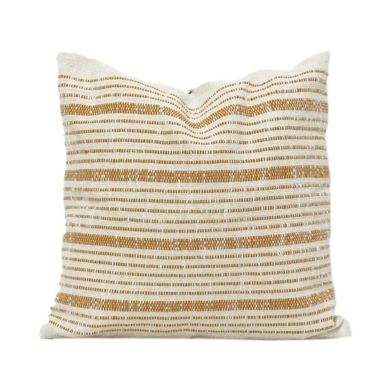 Handwoven Cotton Striped Cushion Cover – Beige & Mustard | 45x45 cm | Textured Woven Design - Bulk manufacturer & supplier from Panipat, India