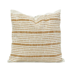 Handwoven Cotton Striped Cushion Cover – Beige & Mustard | 45x45 cm | Textured Woven Design