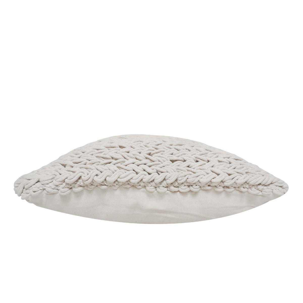 Handmade Chunky Braided Cotton Cushion Cover 45x45 cm | Textured Woven Decorative Throw Pillow Cover | Ivory | Hidden Zipper - Bulk manufacturer & supplier from Panipat, India