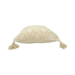 Ivory Tufted Cotton Cushion Cover with Tassels | Geometric Textured Design | 45x45 cm