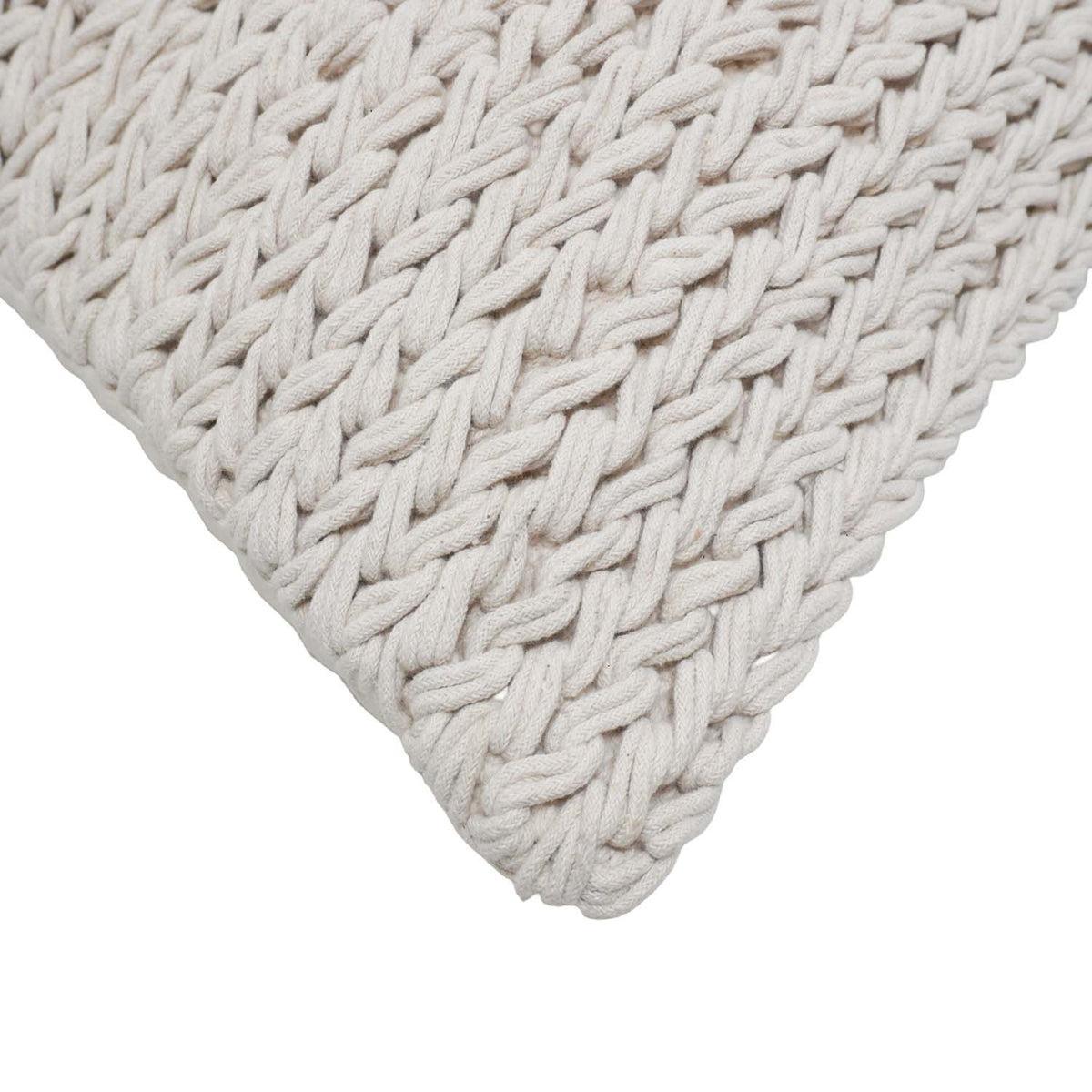 Handmade Chunky Braided Cotton Cushion Cover 45x45 cm | Textured Woven Decorative Throw Pillow Cover | Ivory | Hidden Zipper - Bulk manufacturer & supplier from Panipat, India