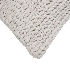 Handmade Chunky Braided Cotton Cushion Cover 45x45 cm | Textured Woven Decorative Throw Pillow Cover | Ivory | Hidden Zipper