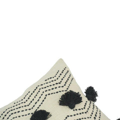 Boho Embroidered Tassel Cushion Cover – Black & Ivory Cotton Pillow Cover 45x45 cm