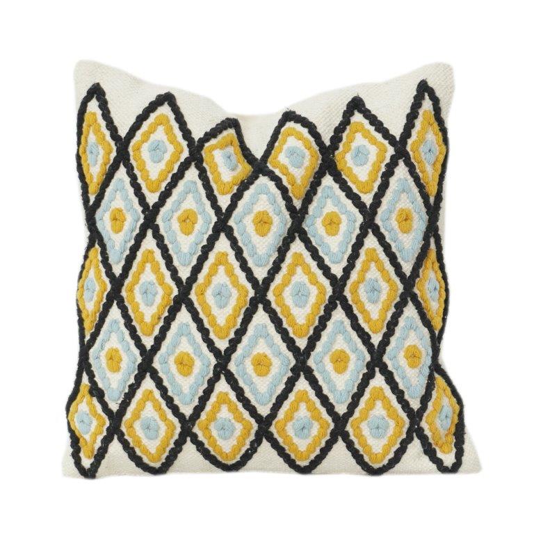 Handmade Diamond Embroidered Cotton Cushion Cover 45x45 cm | Geometric Boho Pattern | Textured Decorative Pillow Cover