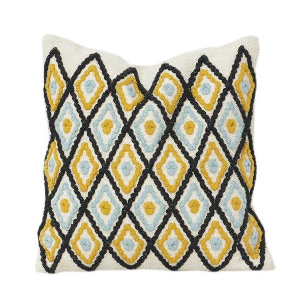 Handmade Diamond Embroidered Cotton Cushion Cover 45x45 cm | Geometric Boho Pattern | Textured Decorative Pillow Cover