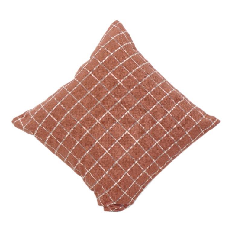 Handmade Cotton Cushion Cover 45x45 cm | Rust Grid Check Pattern | Modern Minimal Décor Pillow Cover - Bulk manufacturer & supplier from Panipat, India