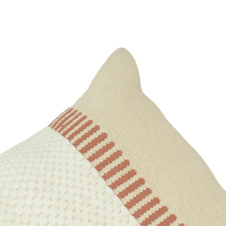 Textured Handwoven Cotton Cushion Cover with Terracotta Stripes | 45x45 cm | Boho Modern Decorative Pillow Cover - Bulk manufacturer & supplier from Panipat, India