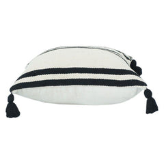 Black & White Geometric Cotton Cushion Cover with Tassels | 45x45 cm | Woven Textured Boho Pillow Cover