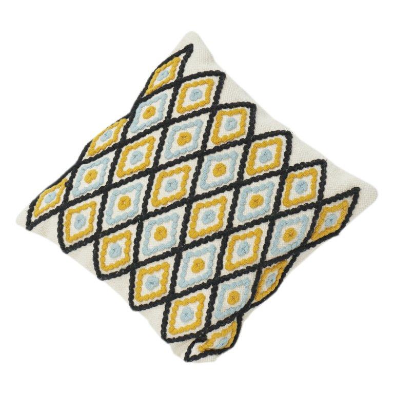 Handmade Diamond Embroidered Cotton Cushion Cover 45x45 cm | Geometric Boho Pattern | Textured Decorative Pillow Cover