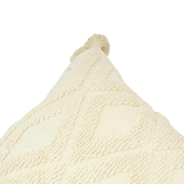 Ivory Tufted Cotton Cushion Cover with Tassels | Geometric Textured Design | 45x45 cm - Bulk manufacturer & supplier from Panipat, India