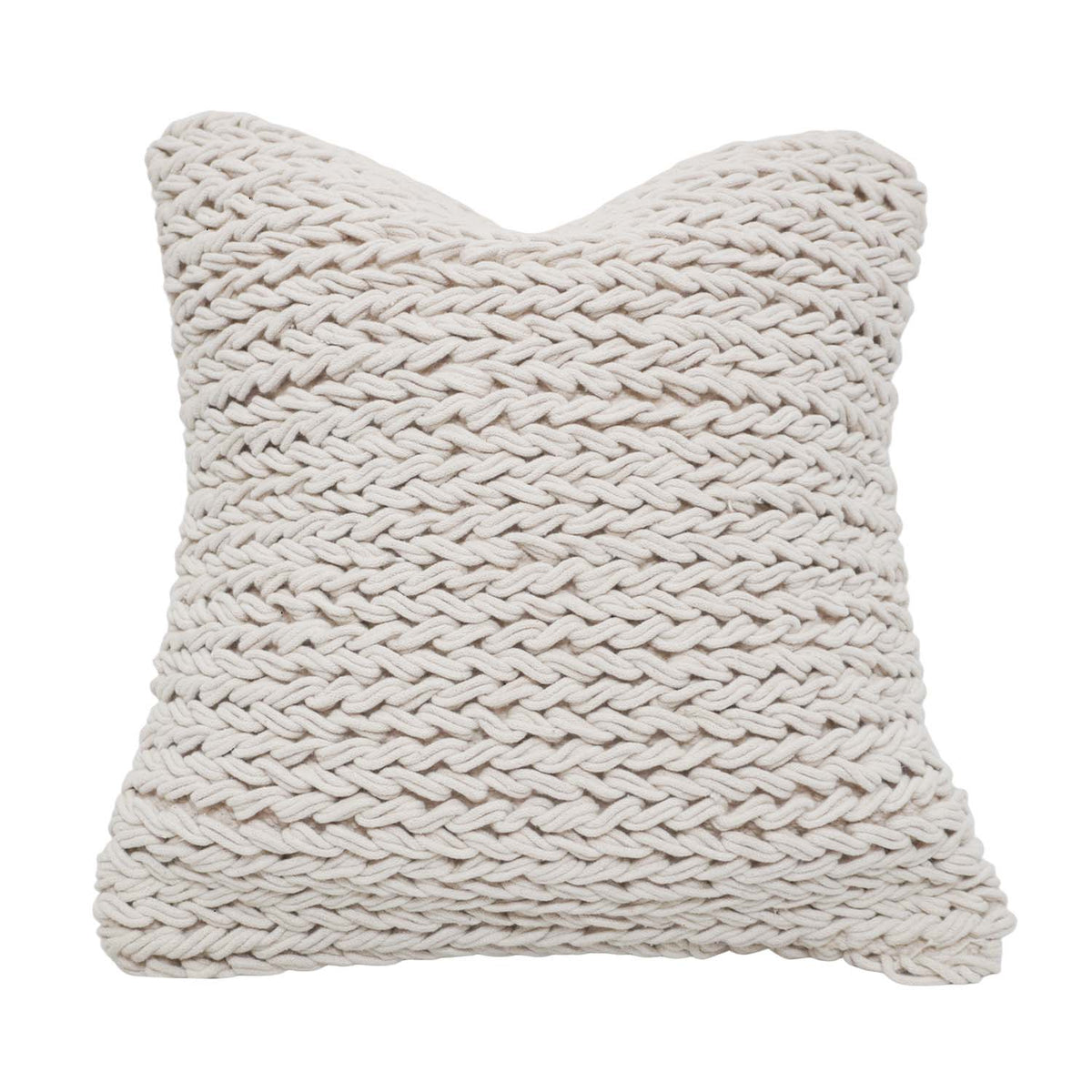 Handmade Chunky Braided Cotton Cushion Cover 45x45 cm | Textured Woven Decorative Throw Pillow Cover | Ivory | Hidden Zipper - Bulk manufacturer & supplier from Panipat, India