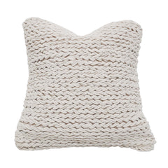 Handmade Chunky Braided Cotton Cushion Cover 45x45 cm | Textured Woven Decorative Throw Pillow Cover | Ivory | Hidden Zipper
