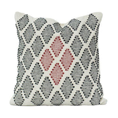 Handcrafted Cotton Embroidered Cushion Cover 45x45 cm | Geometric Tribal Pattern in Black & Red | Decorative Throw Pillow Case