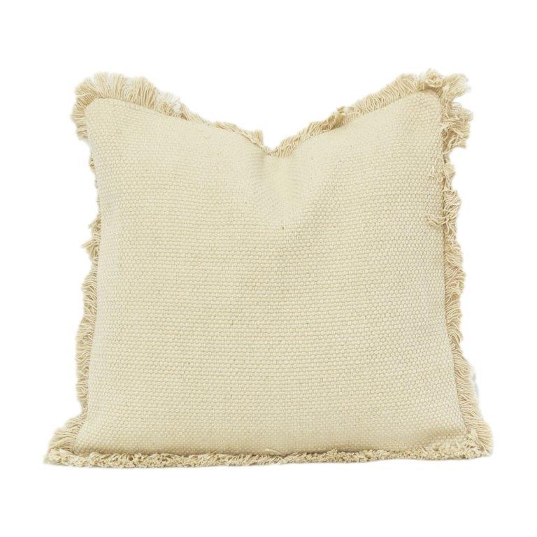 Housse de coussin en coton texturé avec bords à franges – Beige neutre | 45x45 cm - Bulk manufacturer & supplier from Panipat, India