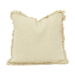 Textured Cotton Cushion Cover with Fringe Edges – Neutral Beige | 18x18 Inch