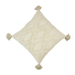 Ivory Tufted Cotton Cushion Cover with Tassels | Geometric Textured Design | 45x45 cm