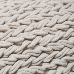Handmade Chunky Braided Cotton Cushion Cover 45x45 cm | Textured Woven Decorative Throw Pillow Cover | Ivory | Hidden Zipper