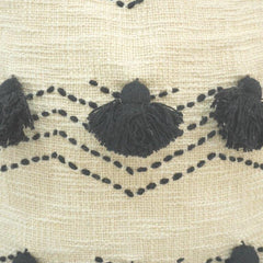 Boho Embroidered Tassel Cushion Cover – Black & Ivory Cotton Pillow Cover 45x45 cm