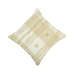 Handwoven Geometric Cotton Cushion Cover – Beige & Ivory Textured Handmade Pillow Cover 45x45 cm