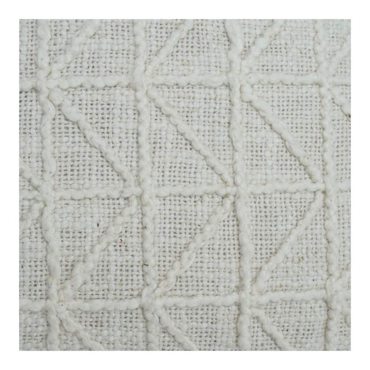 Ivory Geometric Embroidered Cotton Cushion Cover | Textured Minimalist Throw Pillow | 18x18 Inch - Bulk manufacturer & supplier from Panipat, India