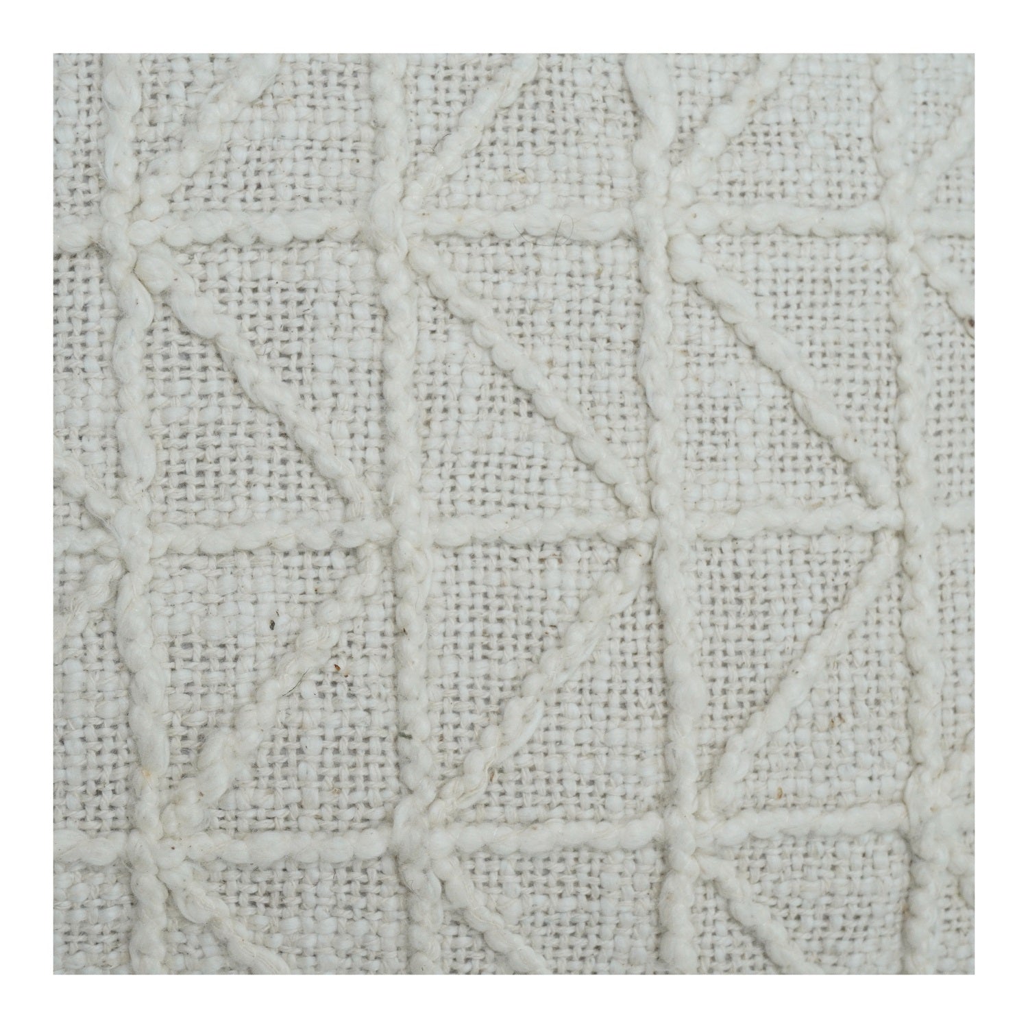 Ivory Geometric Embroidered Cotton Cushion Cover | Textured Minimalist Throw Pillow | 18x18 Inch