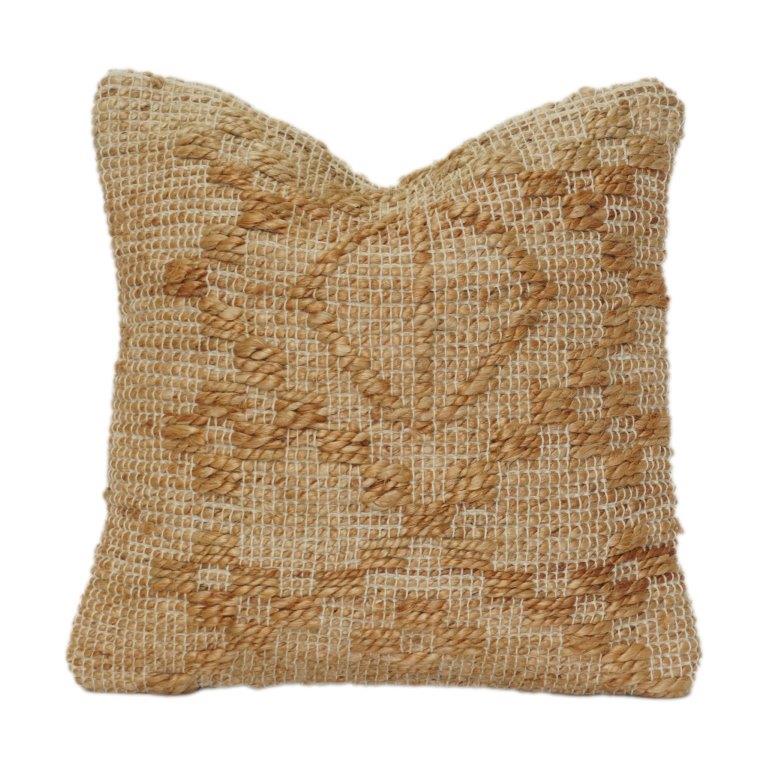Handgewebter Kissenbezug aus 100 % Jute mit geometrischem Muster | Rustikaler Boho-Kissenbezug aus Naturfasern | 45x45 cm - Bulk manufacturer & supplier from Panipat, India