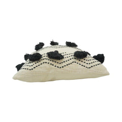 Boho Embroidered Tassel Cushion Cover – Black & Ivory Cotton Pillow Cover 45x45 cm