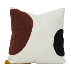 Abstract Embroidered Cotton Cushion Cover 45x45 cm – Modern Textured Decorative Pillow Case in Earthy Tones