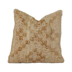 Handwoven Jute Cotton Cushion Cover with Textured Geometric Pattern | Natural Rustic Boho Decor | 18x18 Inch