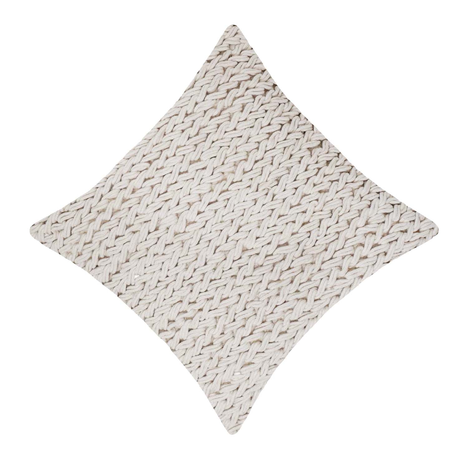 Handmade Chunky Braided Cotton Cushion Cover 45x45 cm | Textured Woven Decorative Throw Pillow Cover | Ivory | Hidden Zipper