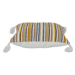 Multicolor Striped Embroidered Cotton Cushion Cover with Tassels | Textured Boho Throw Pillow Cover (18x18 Inch)