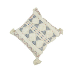 Printed & Tufted Cotton Cushion Cover with Tassels – Boho Geometric Design | 45x45 cm